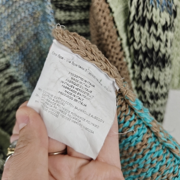 Italy ETRO MILANO Cotton Color Block Cardigan Long Open Knit Sweater Medium 42 - Picture 11 of 16